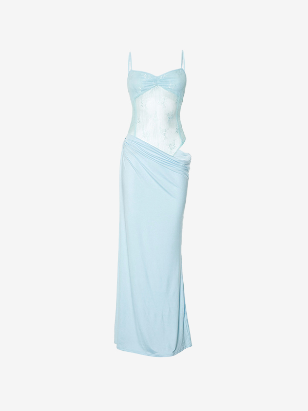 Einfarbiges Maxikleid mit Camisole-Spitze-3
