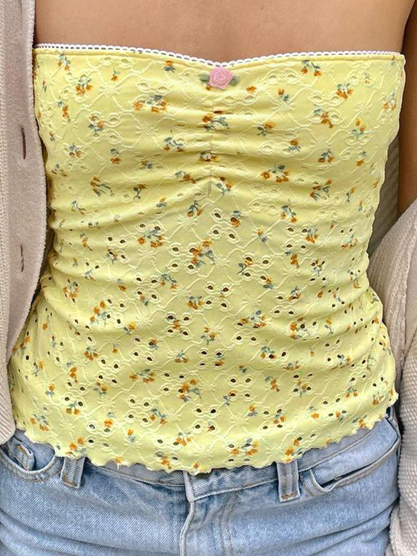 Bandeau-Top mit Cut-Outs, Rüschen und Schößchen-1