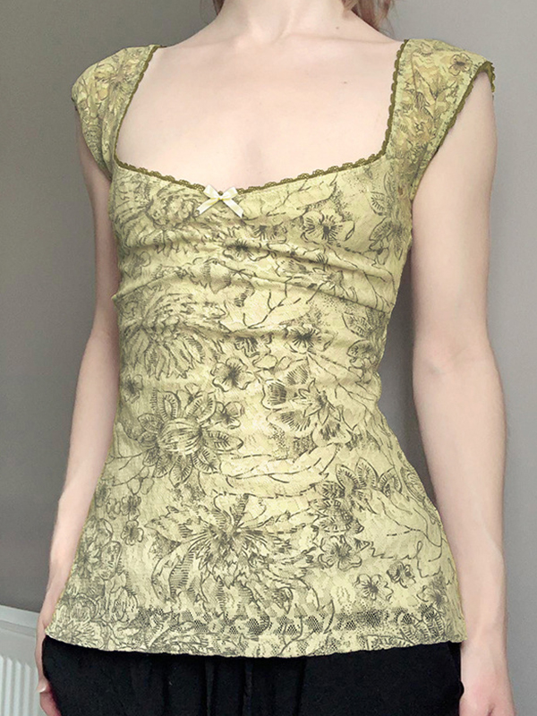 Sommer Spitze Patchwork Kurze Ärmel-2