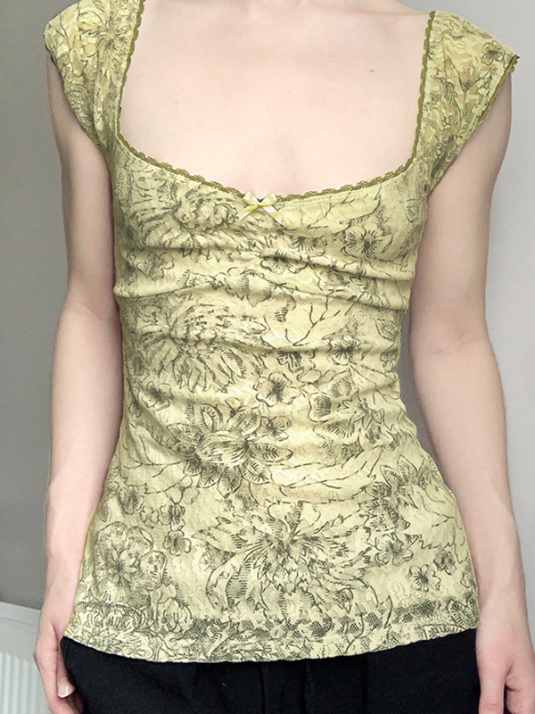 Sommer Spitze Patchwork Kurze Ärmel-1