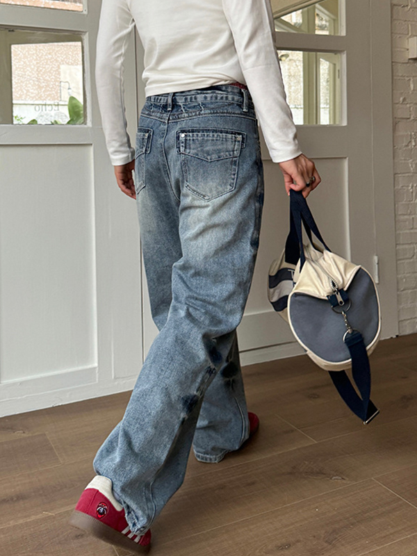 Vintage-Jeans mit geradem Bein und Schlitz-1