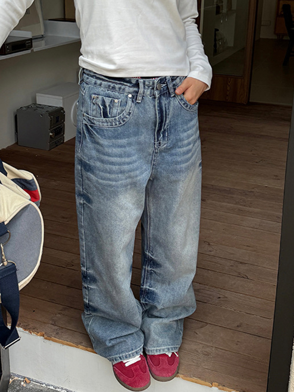 Vintage-Jeans mit geradem Bein und Schlitz-2