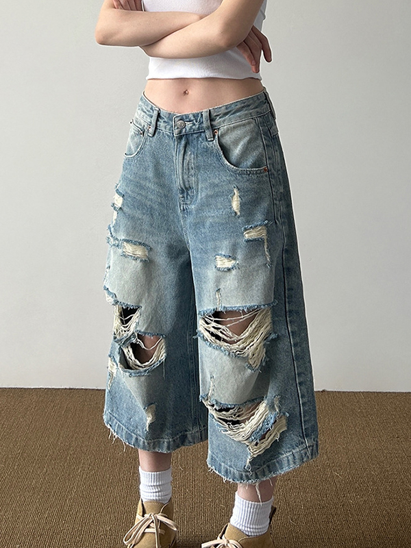 Vintage High Street zerrissene Jeansshorts-2