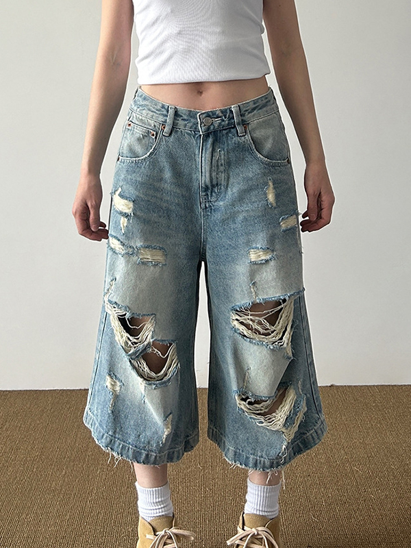 Vintage High Street zerrissene Jeansshorts-1