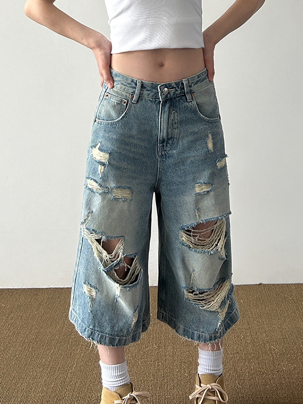 Vintage High Street zerrissene Jeansshorts-3