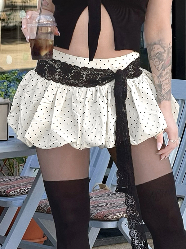 Eleganter französischer Minirock mit Punktemuster-1