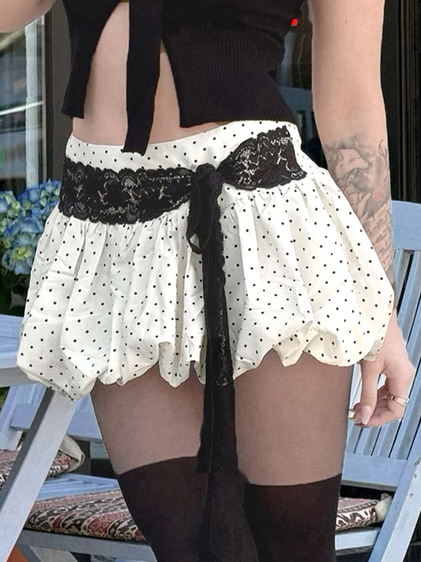 Eleganter französischer Minirock mit Punktemuster-3