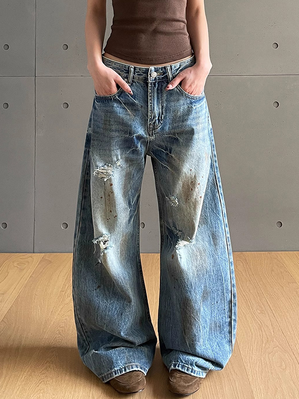 Verwaschene Boyfriendjeans mit Rissen-1