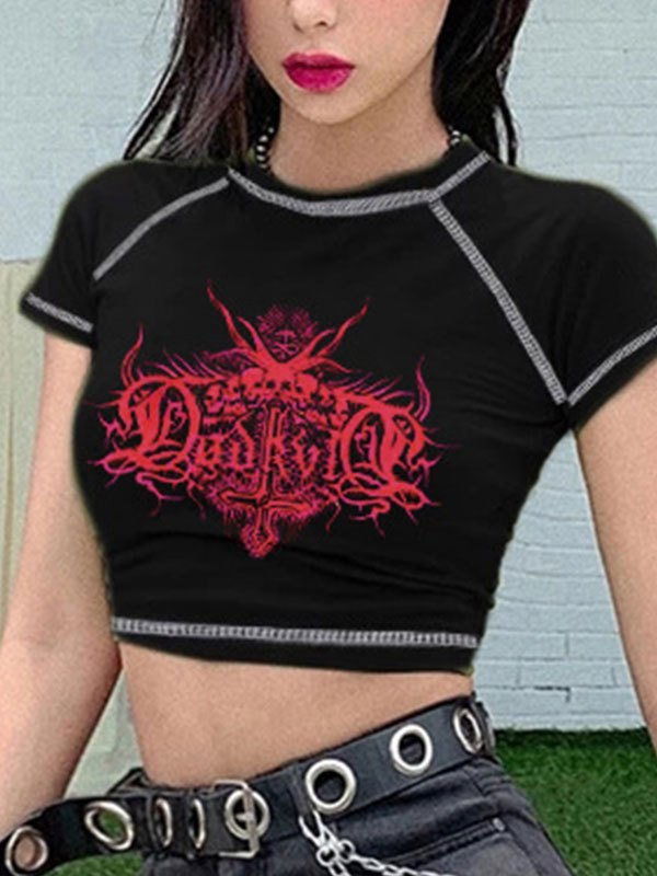 Crop Top mit Totenkopf-Power-Print-2