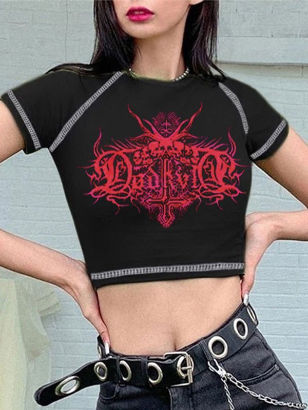 Crop Top mit Totenkopf-Power-Print-1
