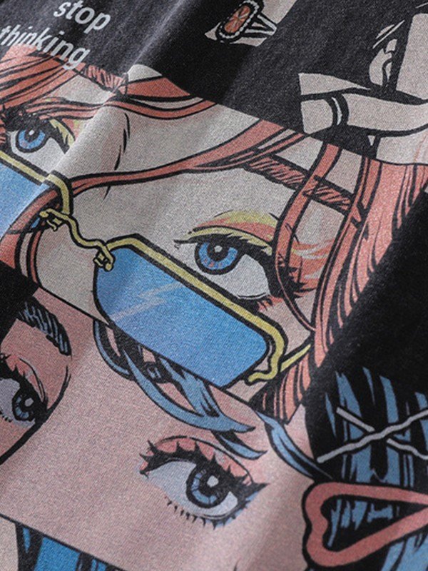 Kurzärmliges T-Shirt mit Anime-Grafik für Herren-3