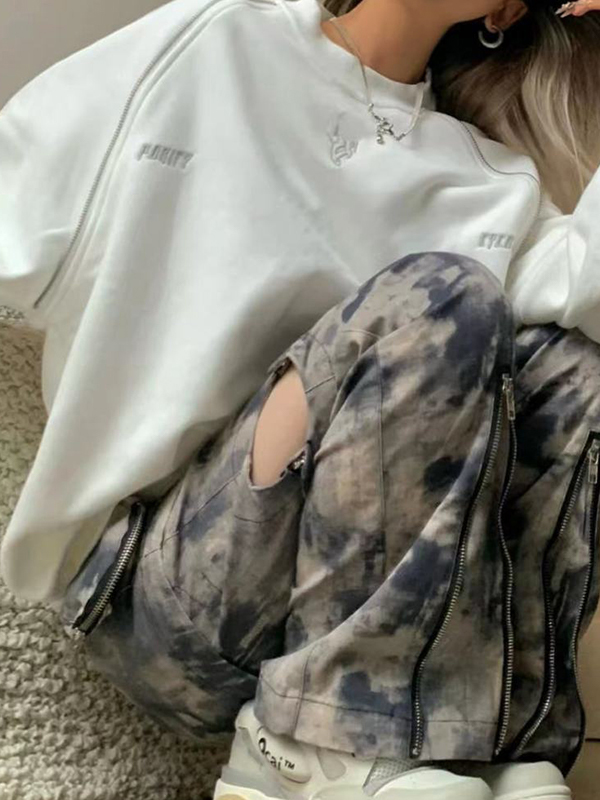 Patchwork-Sweatshirt mit Stickerei und Reißverschluss und Reißverschluss-2