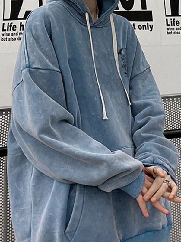 Übergroßer Kapuzenpullover für Herren mit verwaschenem Distressed-Print-2
