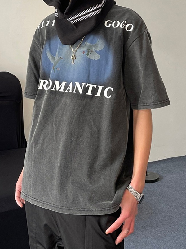 Kurzärmliges, übergroßes Distressed-T-Shirt für Herren-2