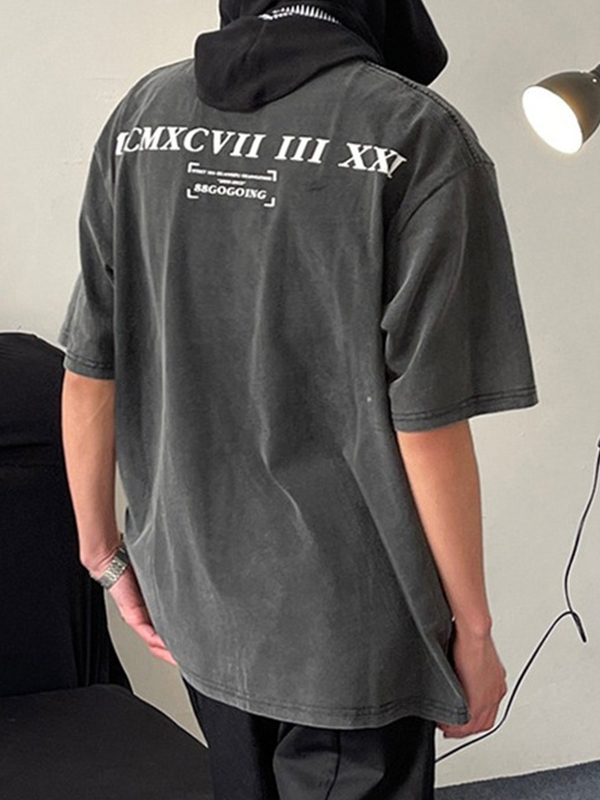 Kurzärmliges, übergroßes Distressed-T-Shirt für Herren-1