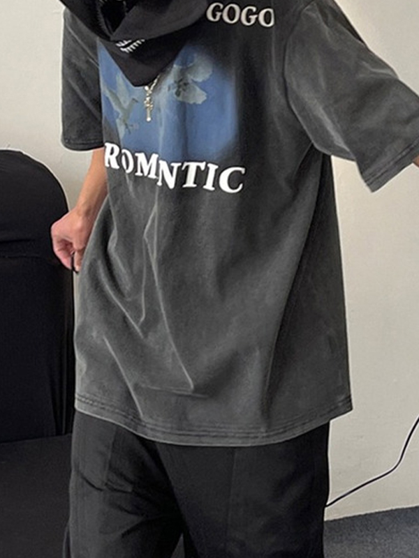 Kurzärmliges, übergroßes Distressed-T-Shirt für Herren-3