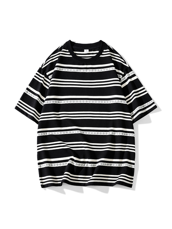 Übergroßes, kurzärmliges T-Shirt mit Street-Streifen-Print für Herren-2