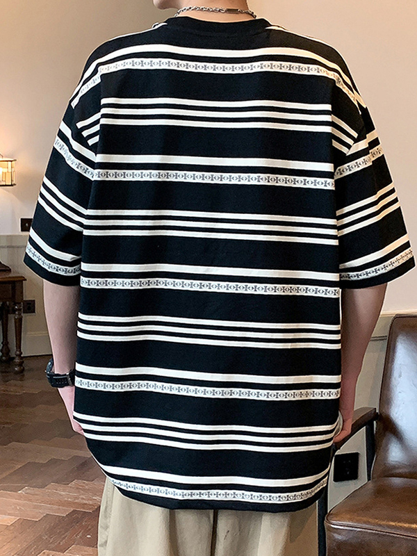 Übergroßes, kurzärmliges T-Shirt mit Street-Streifen-Print für Herren-1