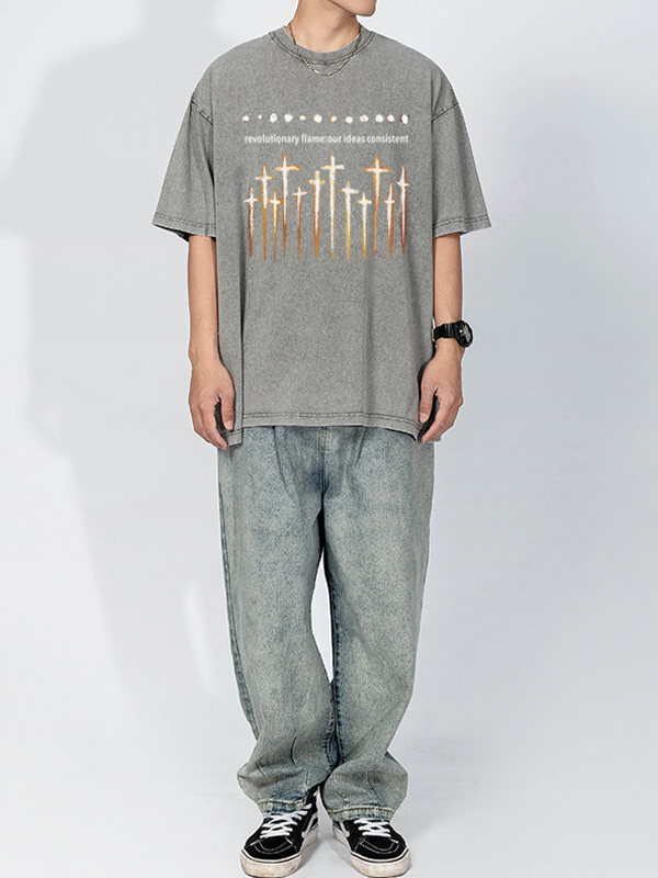 Bedrucktes Oversize-Kurzarm-T-Shirt für Herren-1