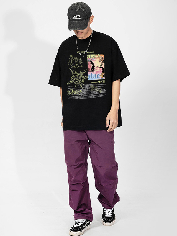 Übergroßes kurzärmliges T-Shirt mit abstraktem Buchstaben-Print für Herren-1