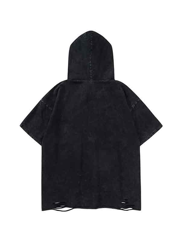 Übergroßes Kurzarm-T-Shirt mit Kapuze und Flügel-Print für Herren-1