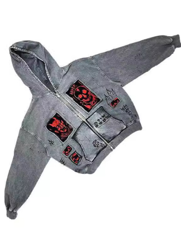 Übergroßer Denim-Hoodie mit Grafikdruck für Herren-2