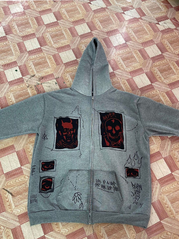 Übergroßer Denim-Hoodie mit Grafikdruck für Herren-3