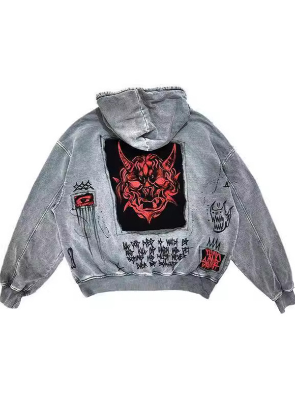 Übergroßer Denim-Hoodie mit Grafikdruck für Herren-1