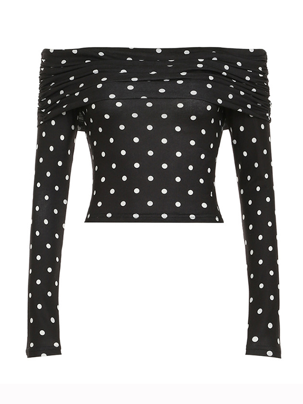 Langarm-T-Shirt mit One-Shoulder-Polka-Dot-Muster-4