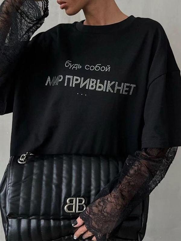 Übergroßes Langarm-T-Shirt mit Schriftzug-Print-2