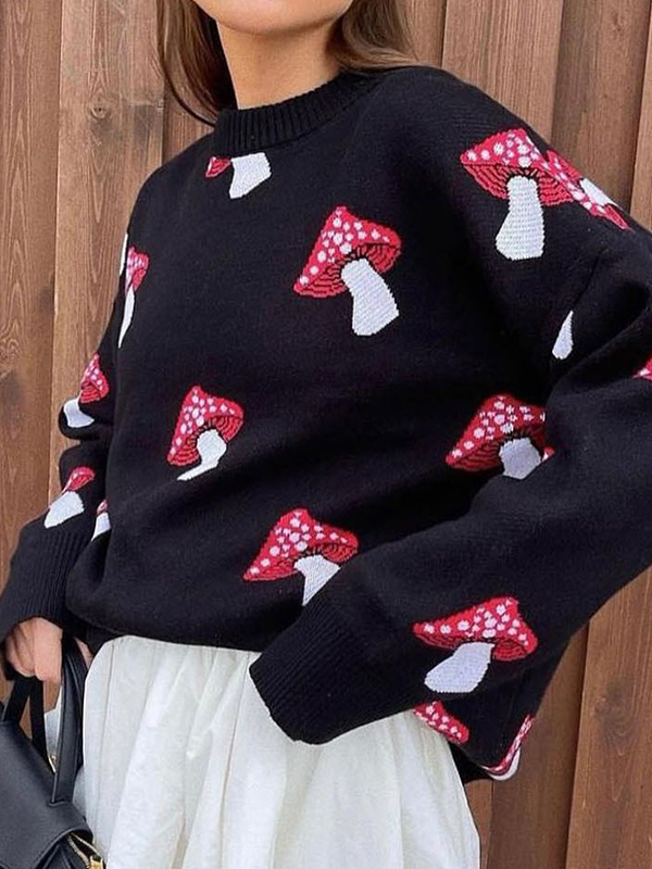 Übergroße Pullover mit Pilzmuster-2