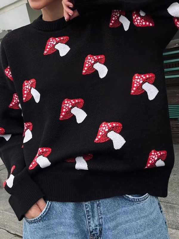 Übergroße Pullover mit Pilzmuster-1