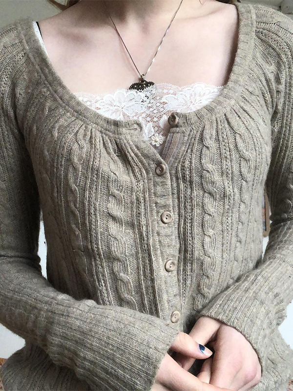 Einfarbige Langarm-Strickwaren-2