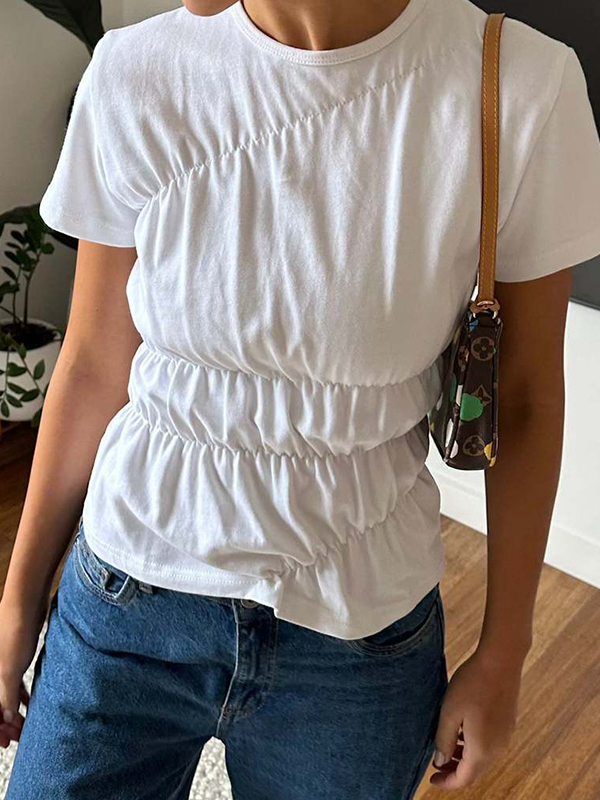 Gerafftes Kurzarm-T-Shirt-1