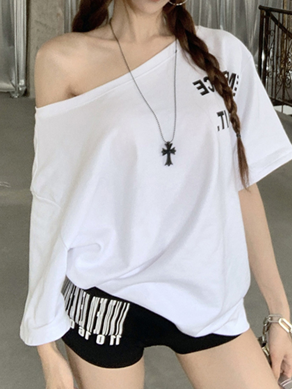 Übergroßes T-Shirt mit kurzen Ärmeln und One-Shoulder-T-Shirt-1