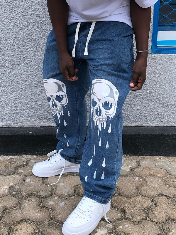 Lockere Jeans für Herren mit Totenkopf-Print-1