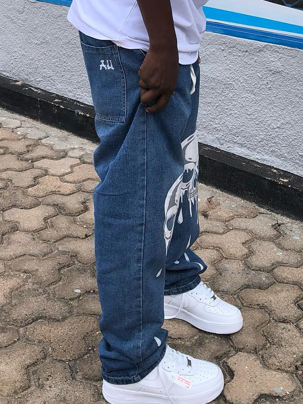 Lockere Jeans für Herren mit Totenkopf-Print-5
