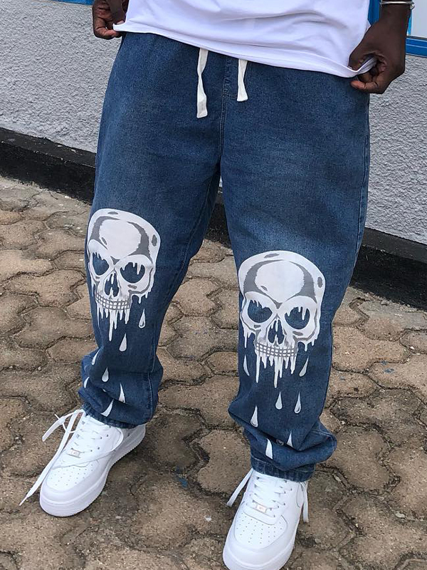 Lockere Jeans für Herren mit Totenkopf-Print-3