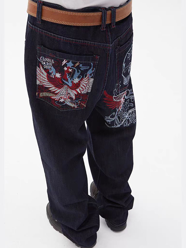 Lockere Jeans für Herren mit Totenkopf-Print-2