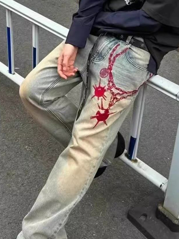 Lockere Jeans für Herren mit Ketten-Print-2