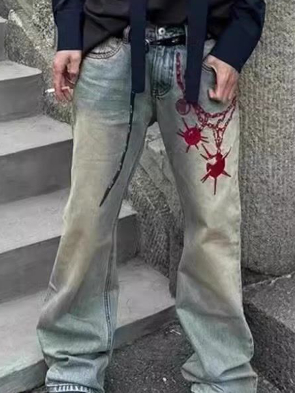 Lockere Jeans für Herren mit Ketten-Print-3