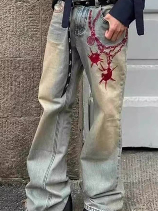 Lockere Jeans für Herren mit Ketten-Print-1