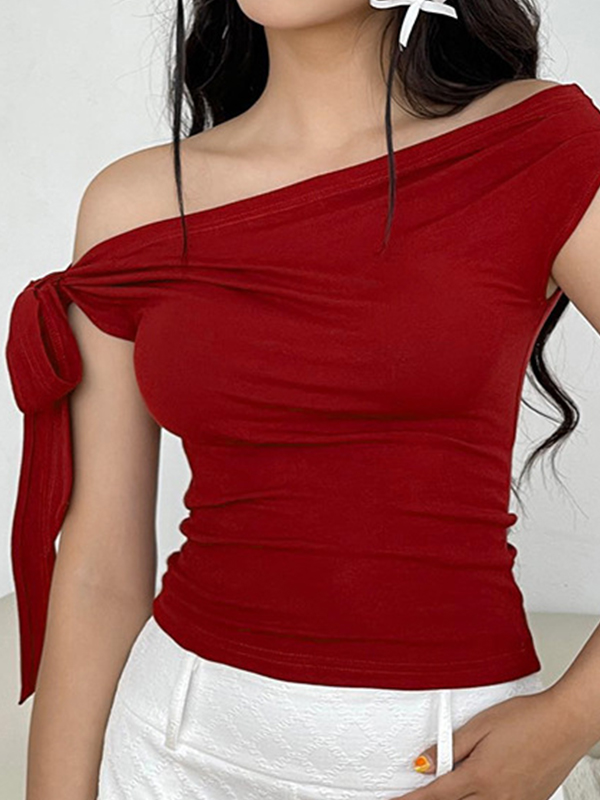 Kurzarm-T-Shirt mit One-Shoulder-T-Shirt-1
