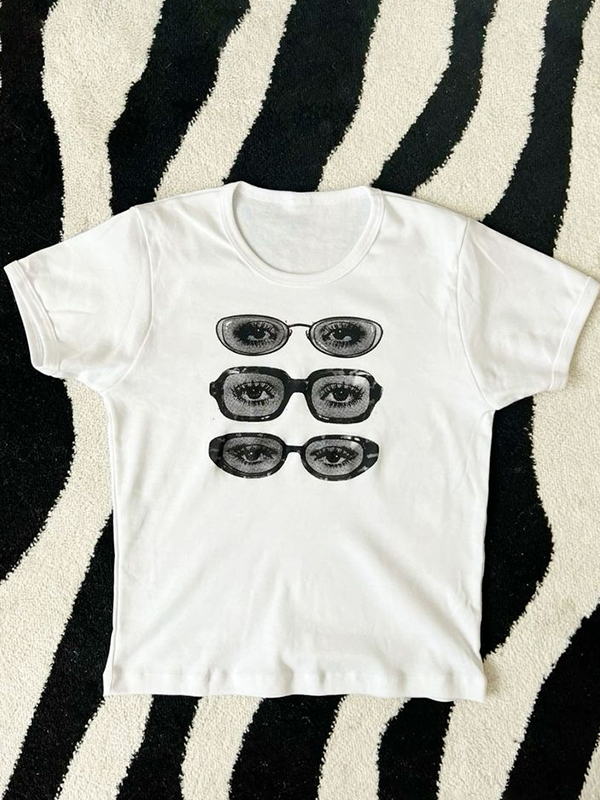 Kurzärmliges T-Shirt mit Brillen-Print-2