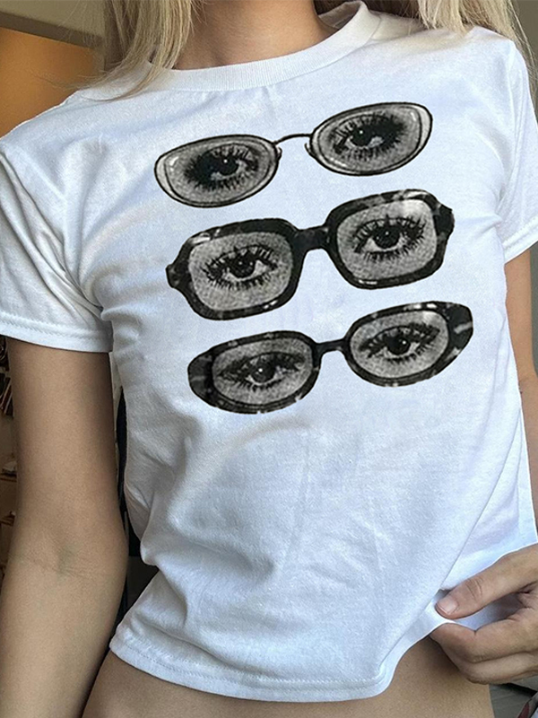 Kurzärmliges T-Shirt mit Brillen-Print-1