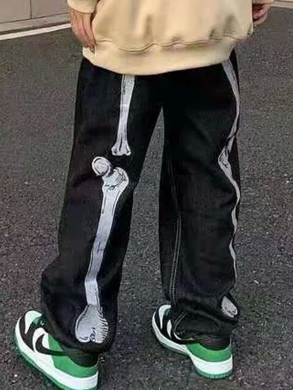 Lockere Jeans für Herren mit Totenkopf-Print-1