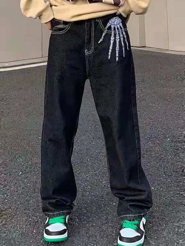 Lockere Jeans für Herren mit Totenkopf-Print-2