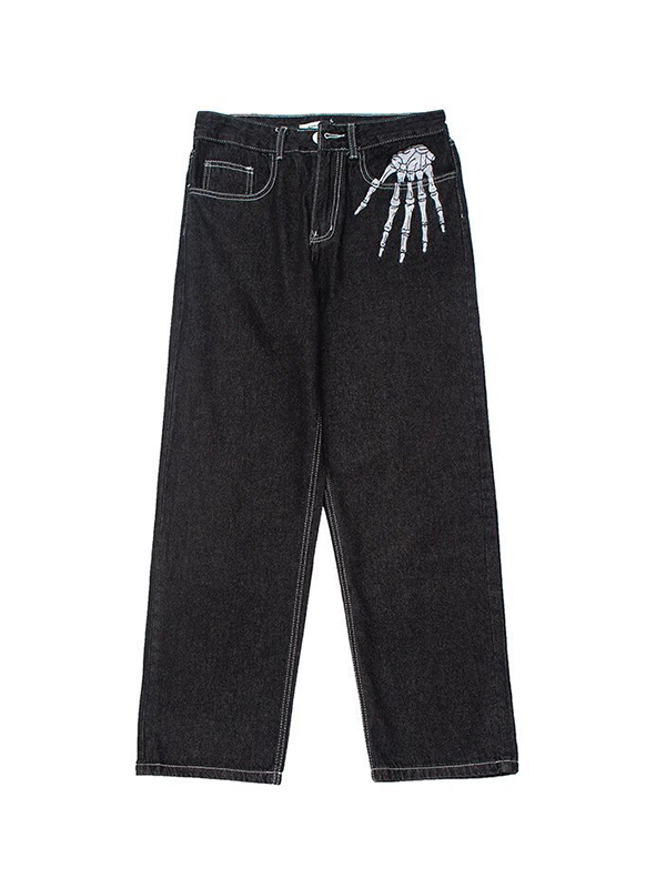 Lockere Jeans für Herren mit Totenkopf-Print-4