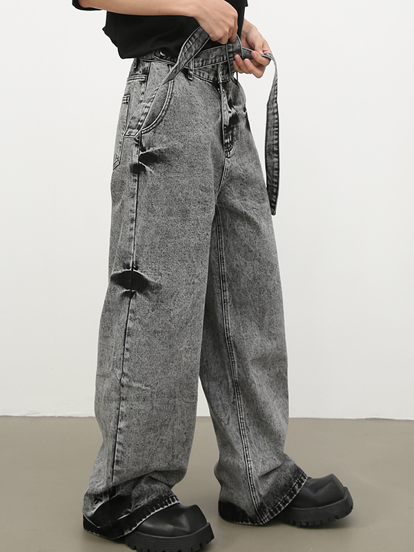 Herren Jeans mit verwaschener Waschung und lockerer Passform-3