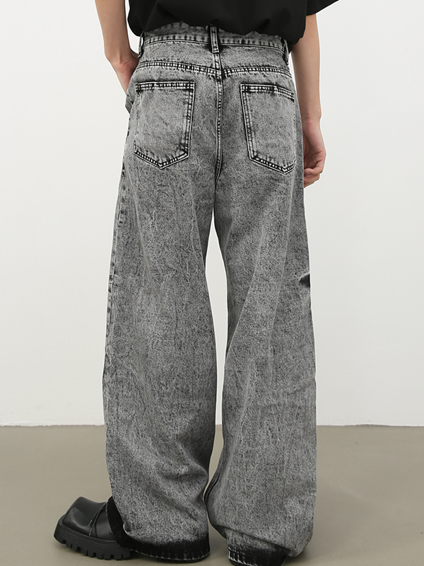 Herren Jeans mit verwaschener Waschung und lockerer Passform-2